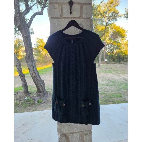 Style & Co Cable Knit Sweater Dress XL Dark Green Cap Sleeve Rustic Chic & Cozy - Picture 12 of 13